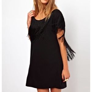 American Apparel Fringe Oversized Back Cut Out Shift Dress